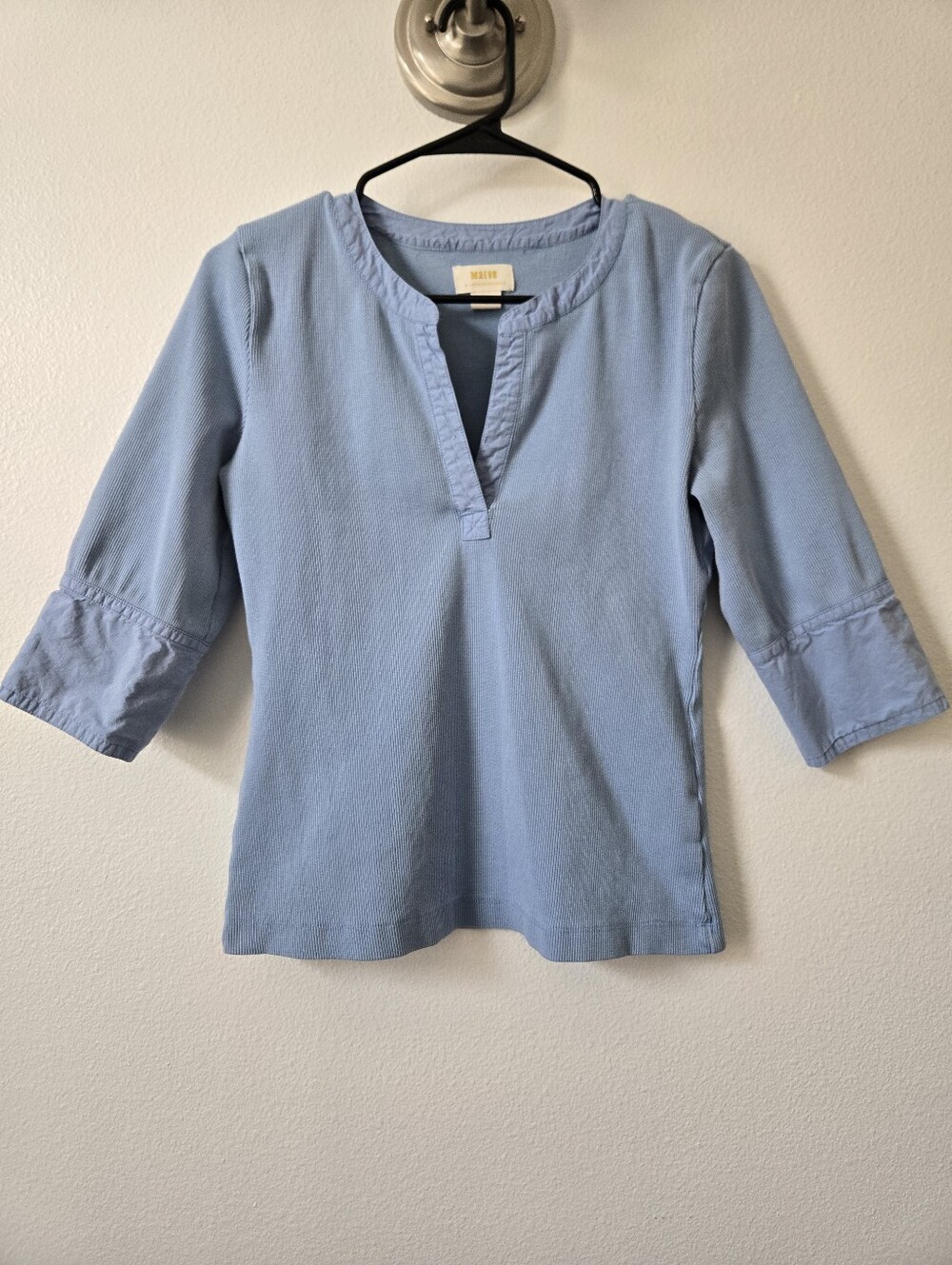 Maeve Anthropologie Powder Blue Split-Neck Short Sleeve Top Sz M